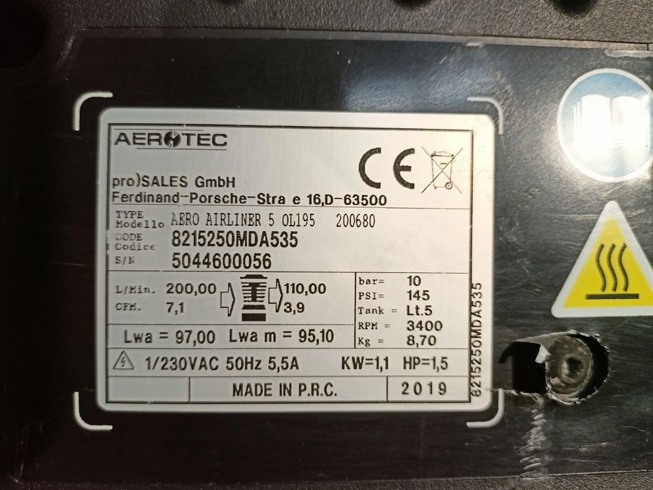 Kompresor bezolejowy, sprężarka bezolejowa warsztatowa 10bar