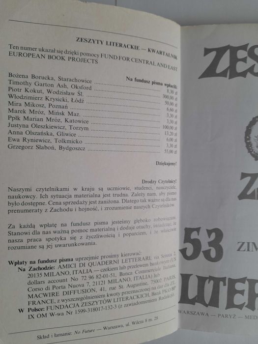 Zeszyty Literackie 53 / 19996