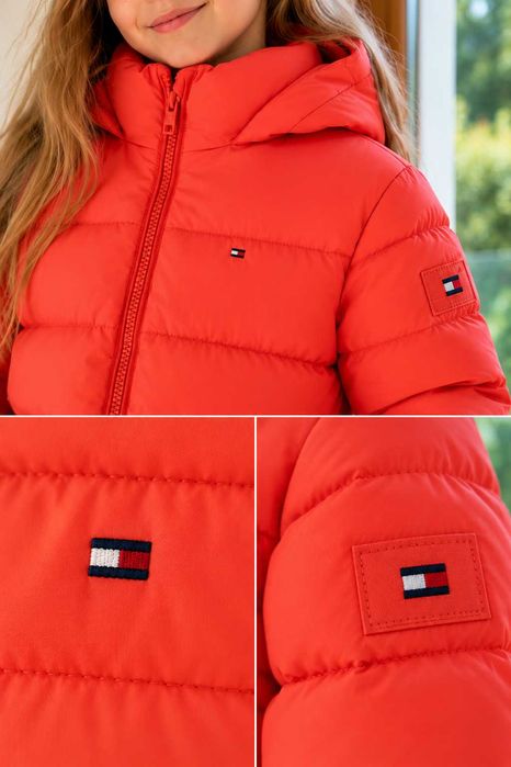 Tommy Hilfiger kurtka puchowa dziewczęca 140 cm – pomarańczowa – BDB