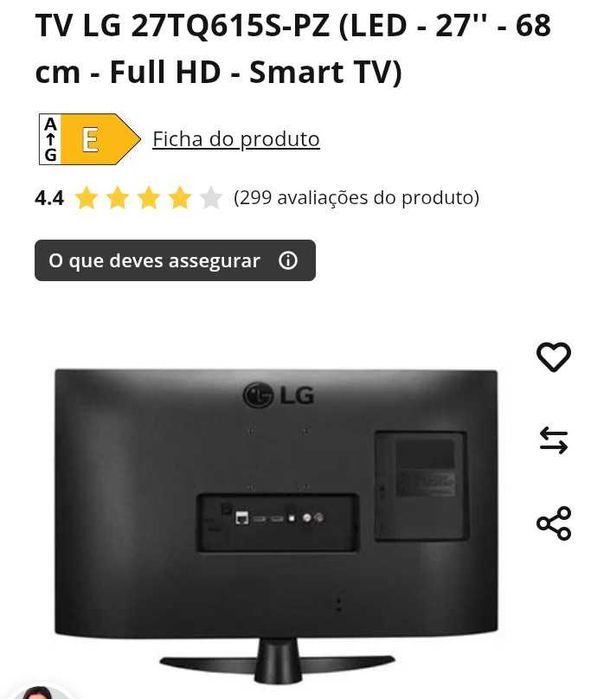 TV LG 27TQ615S Full HD Smart, completamente nova