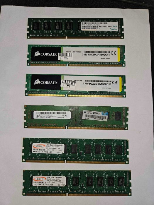 Zestaw pamięci RAM DDR3: 1x8GB, 14x4GB, 2x2GB | Corsair, Samsung, Hynix, Apacer