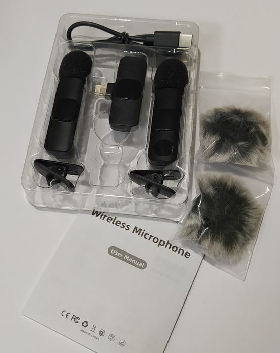 2 бездротових петличних мікрофони до IPhone, IPad; роз'єм Lighting; Wireless Lavalier Microphone; Мікрофон бездротовий петличний