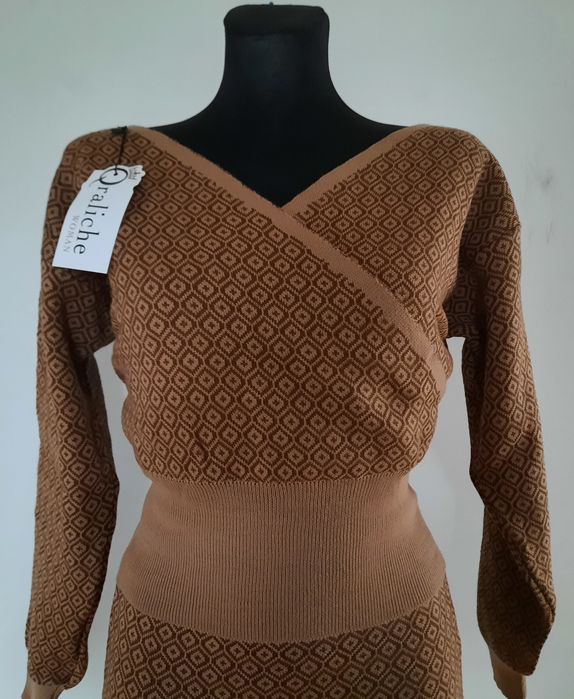 Komplet spódnica +top camel,brąz