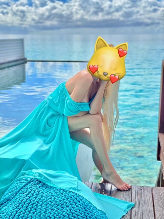 Шифонова сукня кольору Мальдів. Бірюзова сукня в пол. Голубое платье