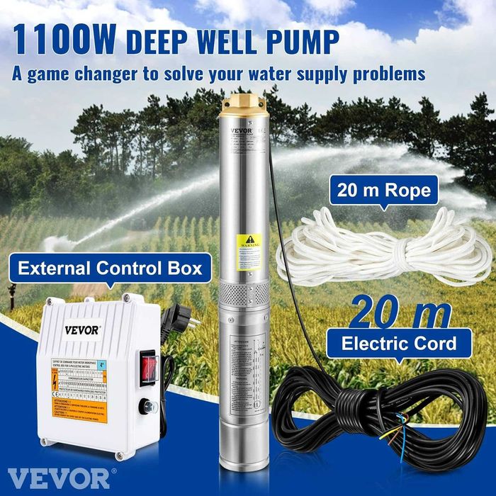 VEVOR Pompa Głębinowa 4" 190L/MIN IP68 Pompa Rurowa Stal Nierdzewna