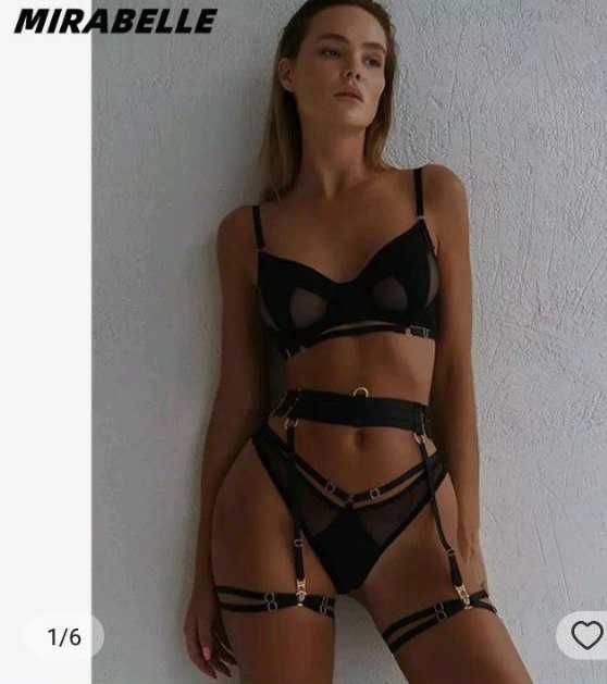 +БОНУС!!! Черный комплект белья, пояс,  ремни