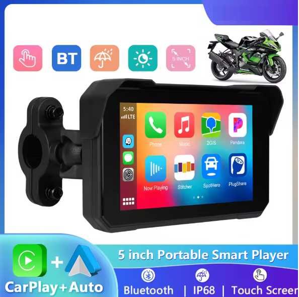 Ecrã CarPlay & Android Auto para Mota Moto 5” Bluetooth GPS IP68 NOVO
