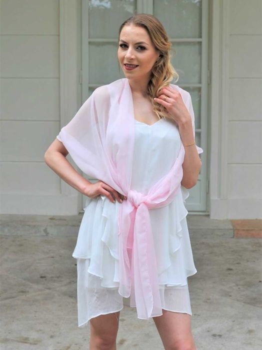 SZZ-336 Różowy Jednobarwny Szal Jedwabny Żorżeta 200x65cm