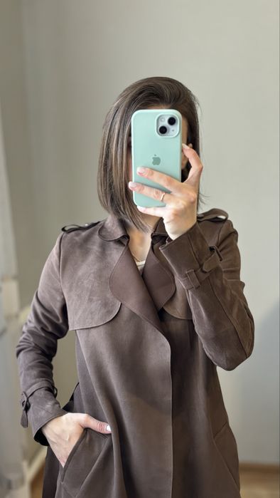 Замшевий шоколадний тренч кардиган