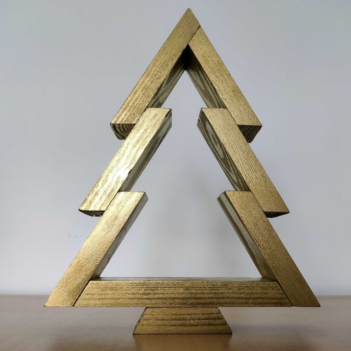 Drewniana choinka ozdoba świąteczna 19 cm - złota