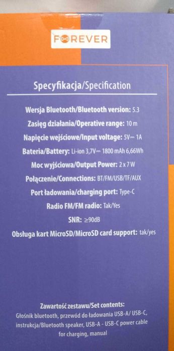 Forever Głośnik BT Radio USB LED 14W