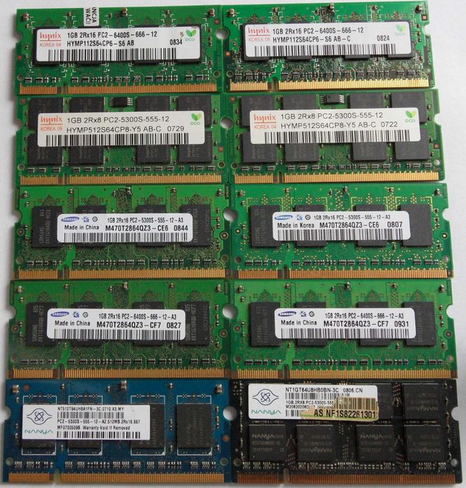 Pamięć RAM  DDR2 1  Gb 10 szt.+ 512  Mb 10 szt.