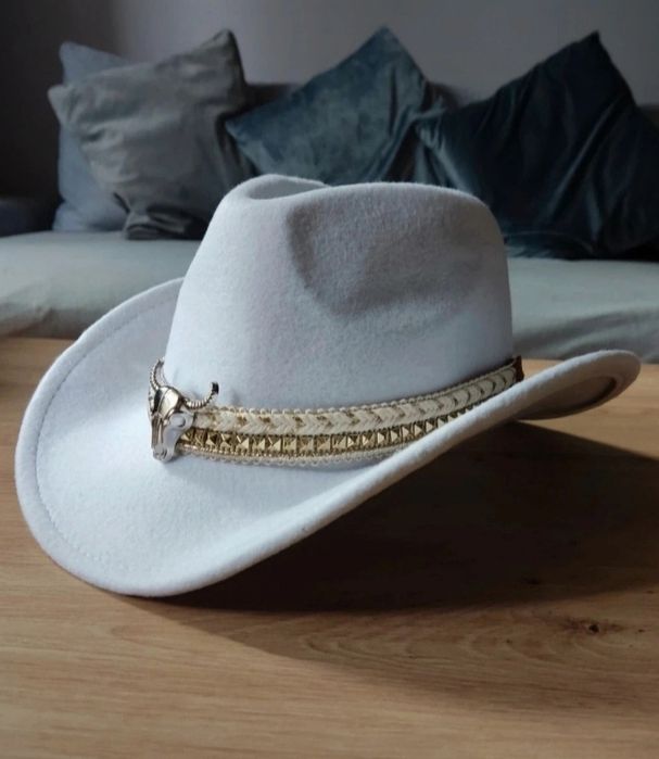 Kapelusz biały kowbojski sztywny kowboj wild west