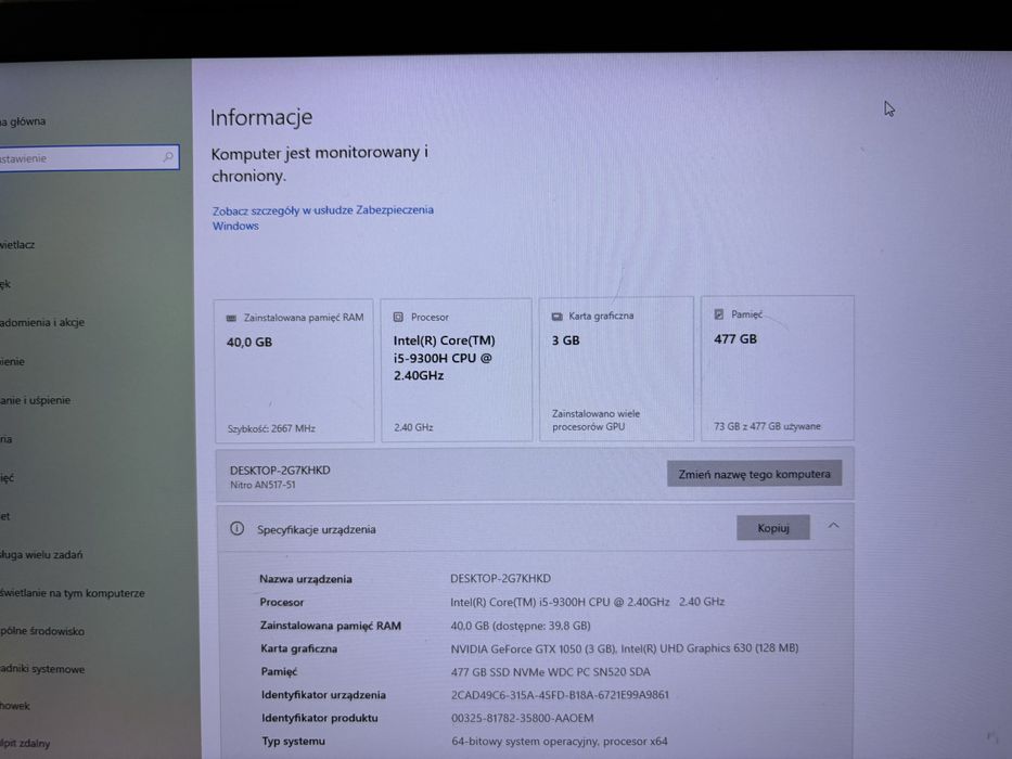 Gamingowy Laptop acer NITRO 5