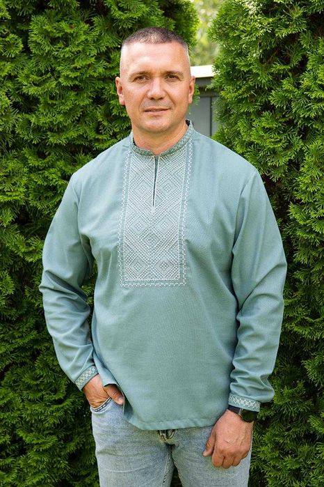Чоловіча вишиванка льон українська традиційна сорочка з довгим рукавом