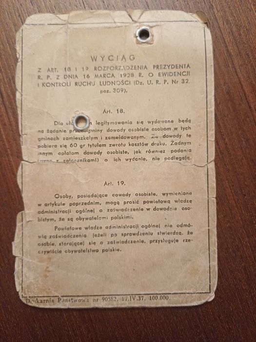 2 RP Stary przedwojenny dowód osobisty