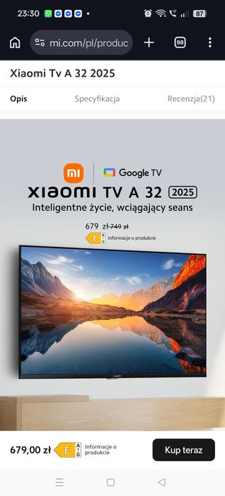 Sprzedam nowy telewizor xiaomi 32 gogle tv