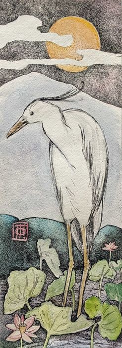 Оригінальна картина "Тихий вечір" , акварель, папір 42х14