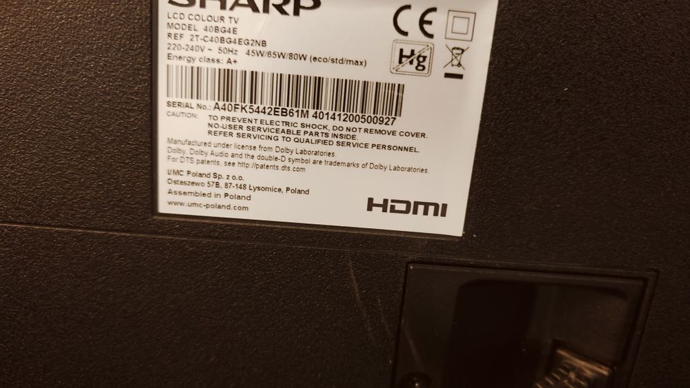40cali led  smart tv z Wi-Fi, dvb-t2 hevc