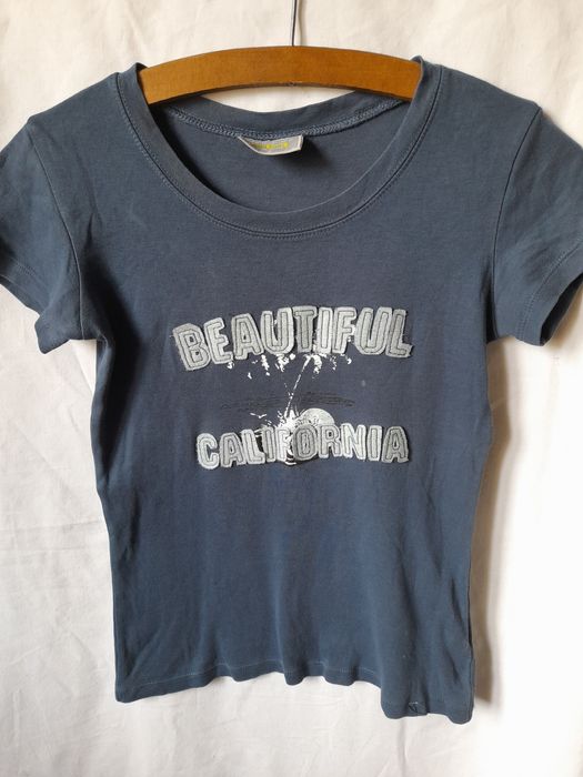 Damska granatowa koszulka bluzka t-shirt z krótkim rękawem Y2K Girl Zone Reporter S 36 8