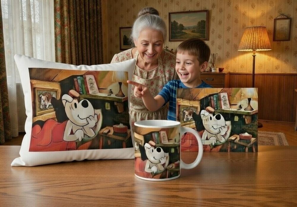 Reksio PRL retro prezent polskie bajki dobranocka poduszka kubek puzzl