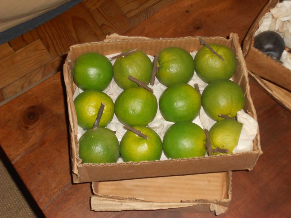 Frutas artificiais decorativas antigas ameixa maça laranja - conjunto