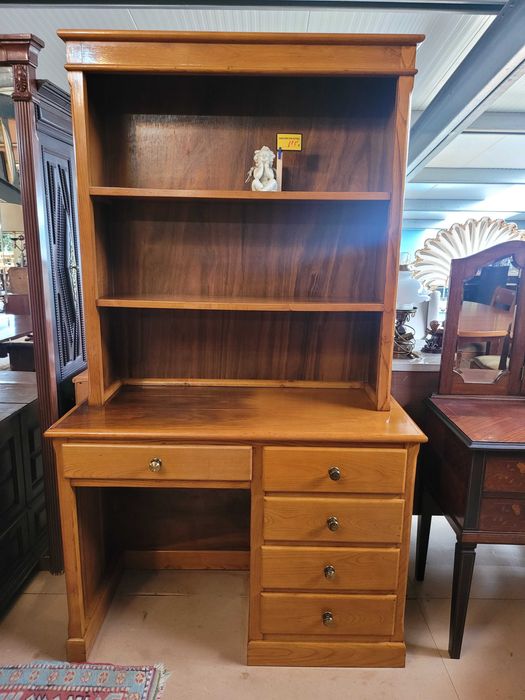 Secretária em madeira maciça com gavetas e alçado - Bo64409358188290120