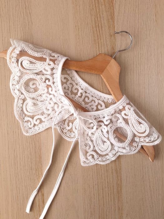 Kremowy Haftowany Ażurowy Kołnierzyk Doczepiany Odczepiany Fałszywy