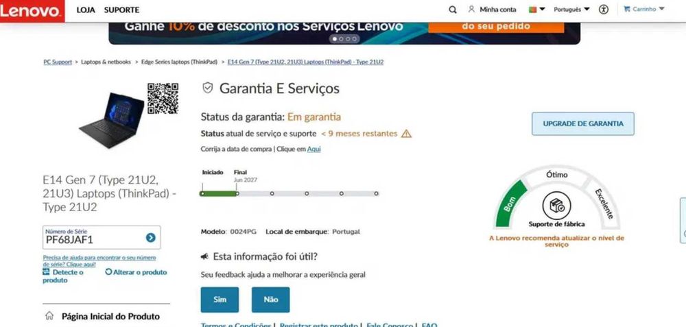 (NOVO/Caixa Aberta) ThinkPad E14 G7 - iCoreUltra 7 /32GB RAM/1TB/14"/W.11Pro
