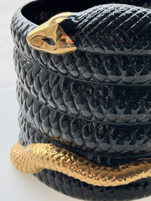 Snake Planter 563 Designerska Osłonka Doniczka Black & Gold Hollywood