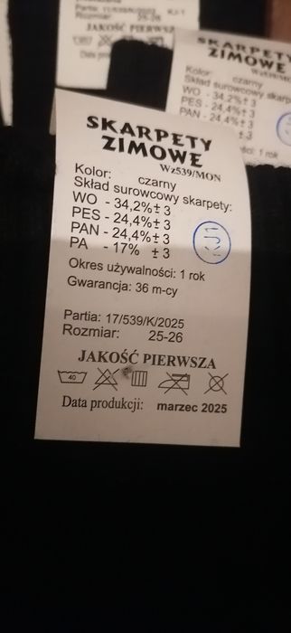 Skarpety zimowe wojskowe 539/MON 6 par