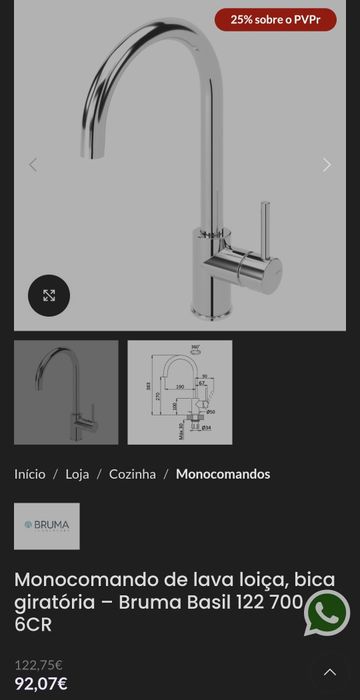 Monocomando de lava loiça