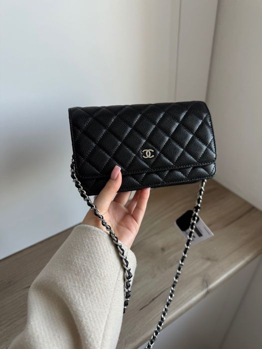 Сумка Chanel Classic Wallet on Chain Black золота та срібна фурнітура