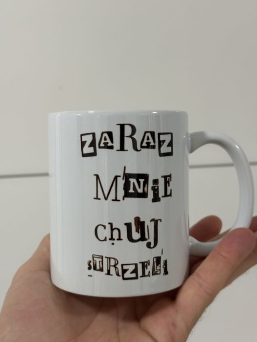 Śmieszny kubek do pracy na prezent „zaraz mnie ch*j strzeli”