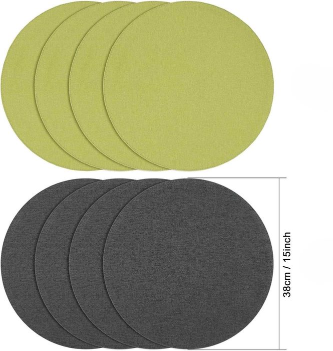 Podkładki stołowe Banchif 38 cm okrągłe 8 szt. zielono-szare