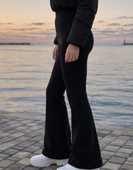 Czarne spodnie dzwony L/XL – elastyczne, wysoki stan