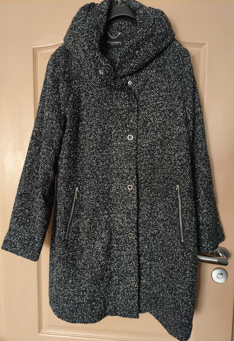 Elegancki Płaszcz damski C&A rozmiar 44 szary melanż z kołnierzem