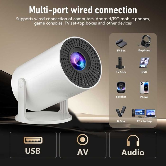 Mini Projetor de Home Theater 3,81 metros com 720P/1080P Smart TV e st