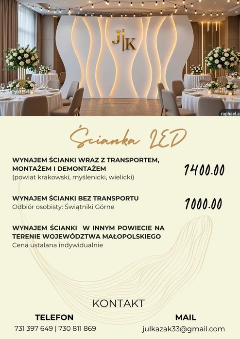 Scianka LED na wynajem (Myślenice, Kraków i okolice)