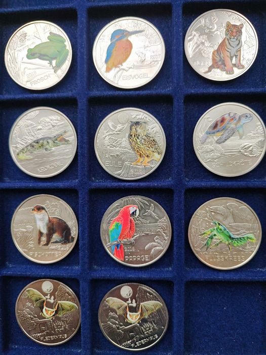 Монеты Австрии 3 евро - Летучая мышь, Выдра, Рак, и т.д. с 2019 год