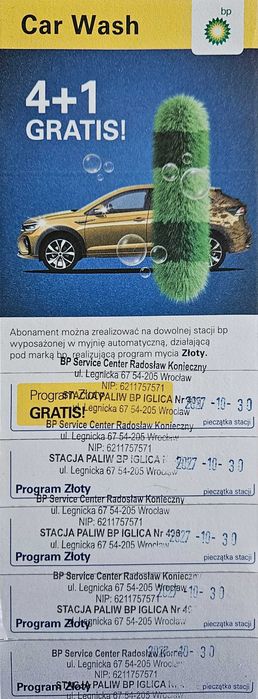 Myjnia BP, 5x kupon, Program Złoty - karnet