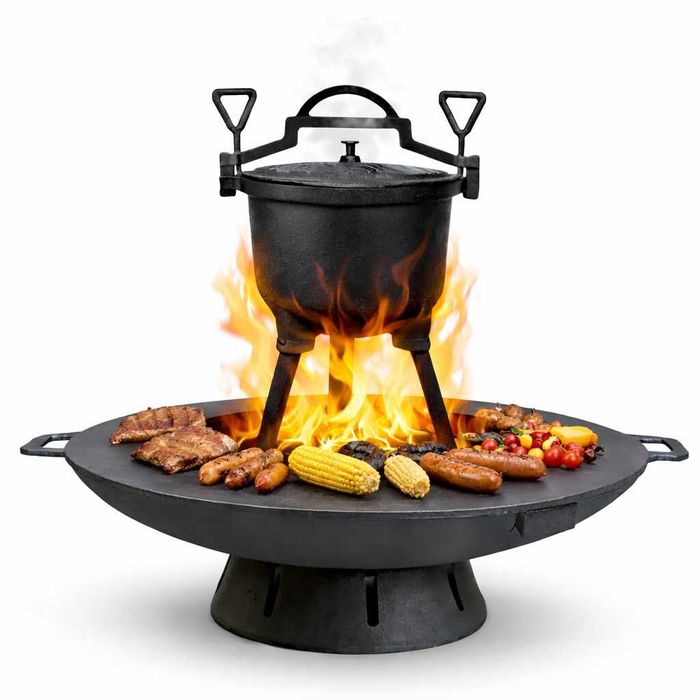 Palenisko żeliwne z płytą do grillowania + kociołek KAWMET 10L | Żeliwny zestaw grillowy