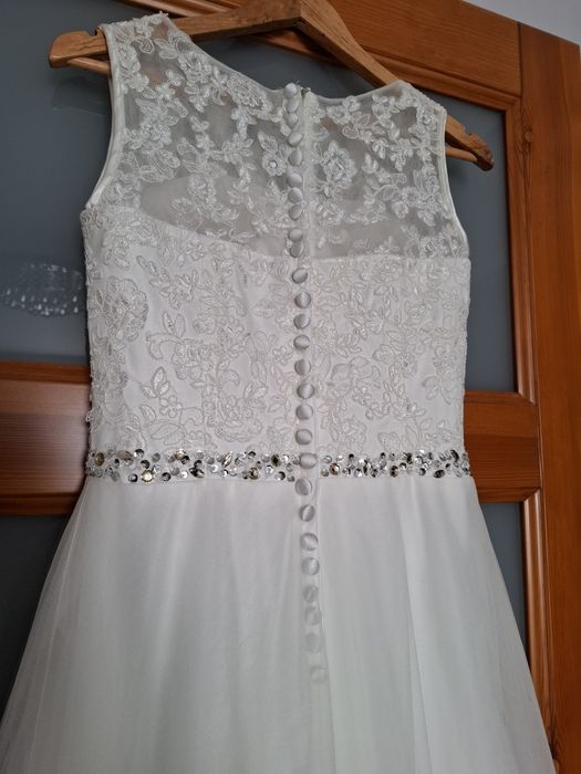 Suknia ślubna, ecru, koronka, 38