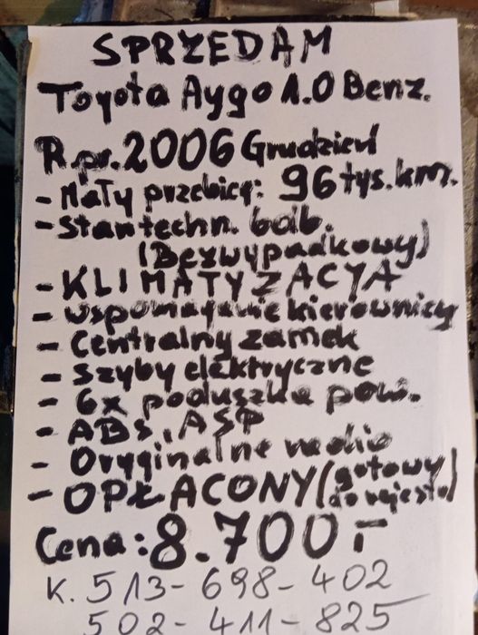 Toyota Aygo 1.0 benzyna Rok 2006