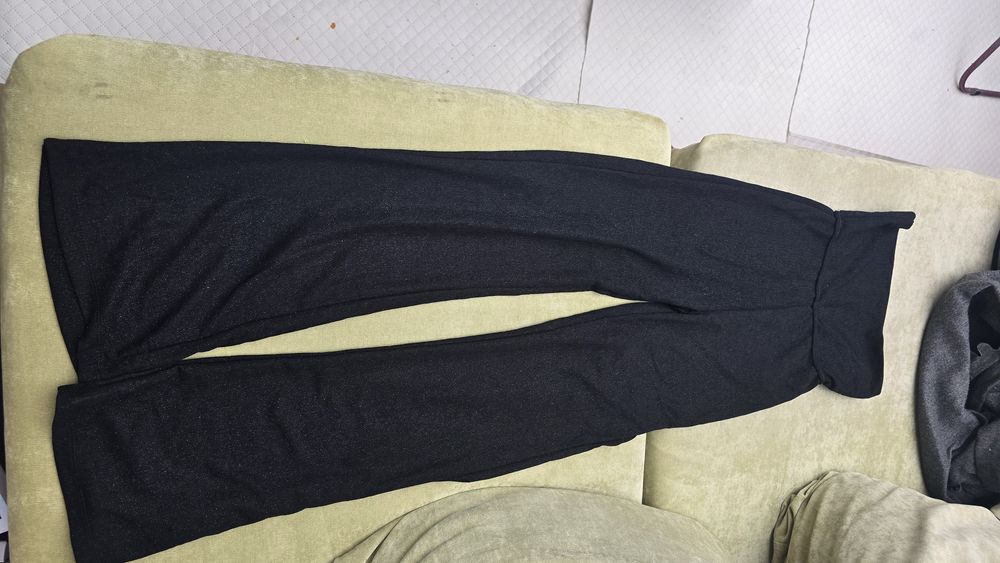 Spodnie eleganckie imprezowe poszerzona nogawka, brokat, dzwony, flare