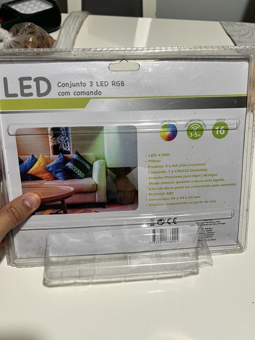 Conjunto de 3 luzes led com comando