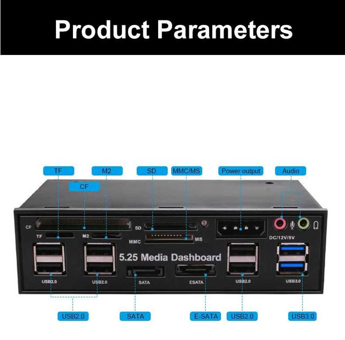Передняя панель DeepFox Multifuntion 5,25 "Media Dashboard Card Reader