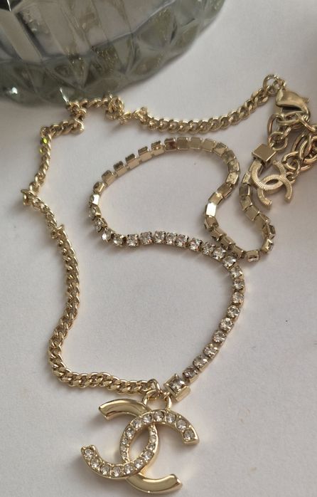 Złoty łańcuszek cc wybita pieczątka Cudo lv ysl