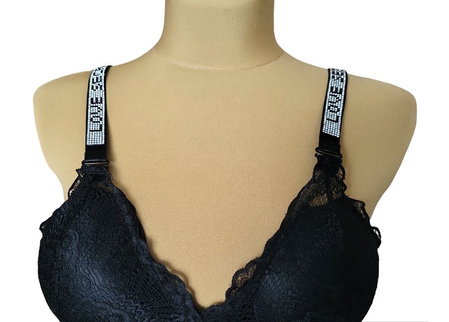 Body damskie koronka ramiączko cyrkonie czarne L/XL