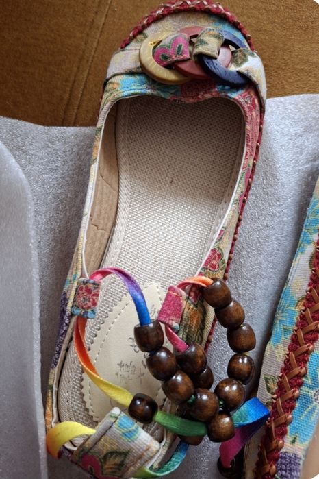 NOWE kolorowe mokasyny baleriny boho etno koraliki folk r.40 (wkładka 24cm 3mm)